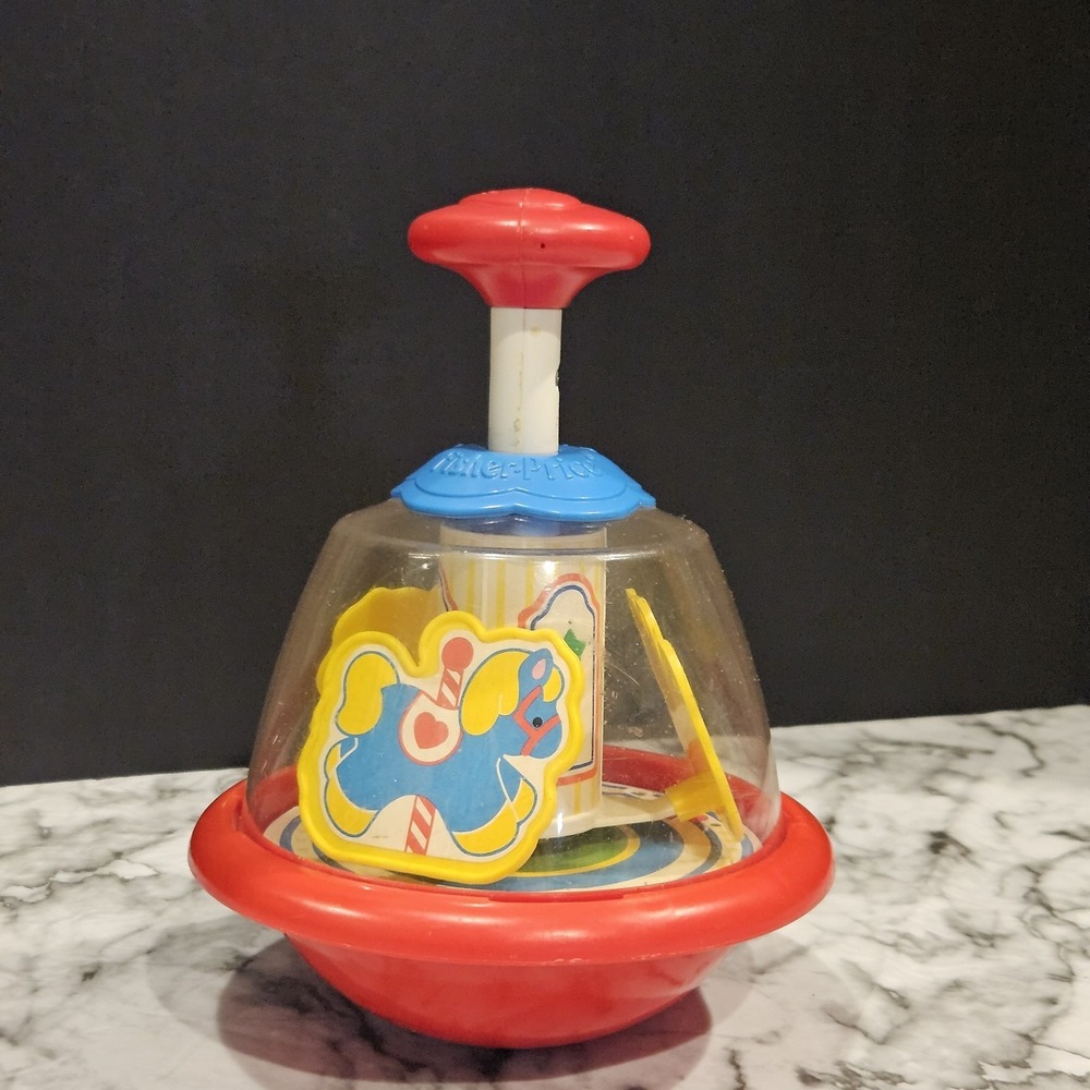 VINTAGE 1990 Fisher Price Carousel Horses‎ Spinning Top Chimes Retro Toy 9" Tall